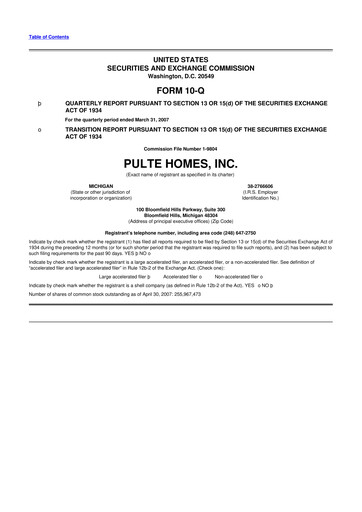 Vorschaubild PulteGroup 10-Q Quartalsbericht  