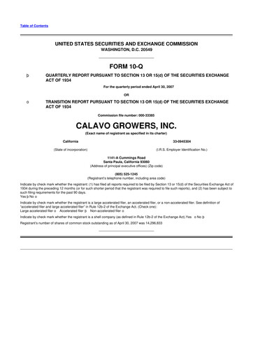 Thumbnail Calavo Growers
 10-Q Quarterly Report FY 