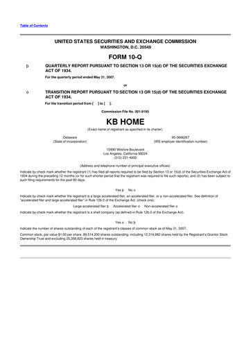 Thumbnail KB Home
 10-Q Quarterly Report FY 