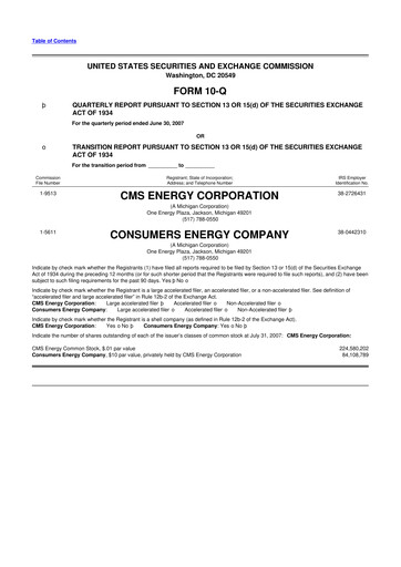 Miniature CMS Energy
 10-Q Rapport trimestriel  