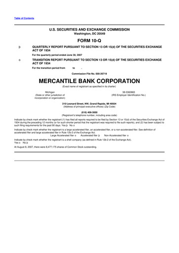 Thumbnail Mercantile Bank 10-Q Quarterly Report FY 