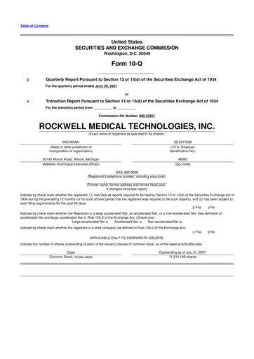 Vorschaubild Rockwell Medical
 10-Q Quartalsbericht  