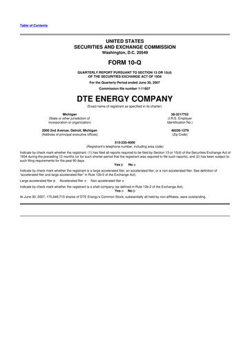 Thumbnail DTE Energy
 10-Q Quarterly Report FY 