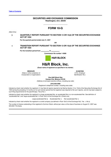 Thumbnail H&R Block
 10-Q Quarterly Report FY 