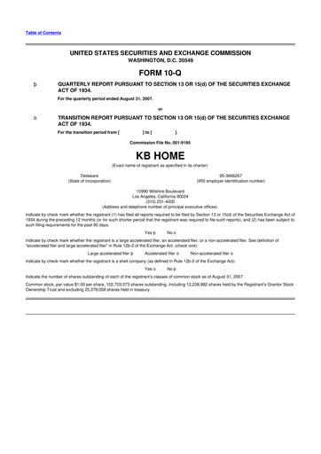 Thumbnail KB Home
 10-Q Quarterly Report FY 