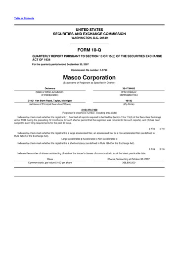 Miniature Masco 10-Q Rapport trimestriel  