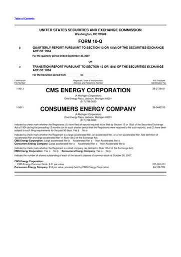 Miniature CMS Energy
 10-Q Rapport trimestriel  