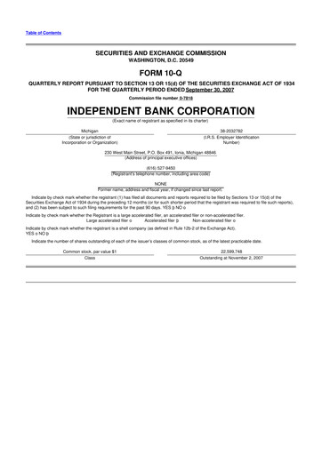 Thumbnail Independent Bank Corporation 10-Q Quarterly Report FY 