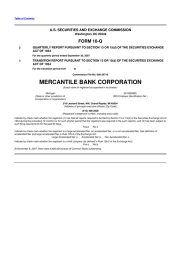 Thumbnail Mercantile Bank 10-Q Quarterly Report FY 
