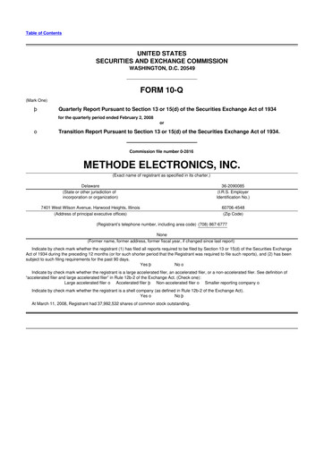 Miniature Methode Electronics
 10-Q Rapport trimestriel  