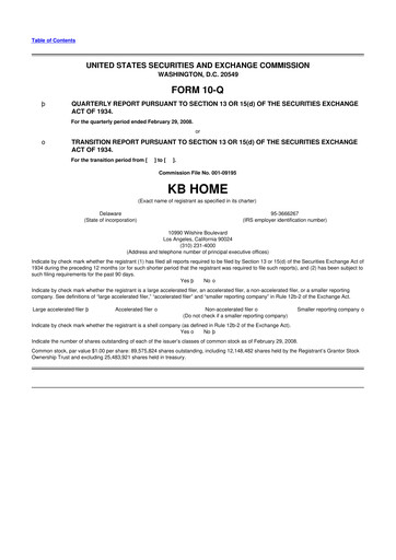 Thumbnail KB Home
 10-Q Quarterly Report FY 