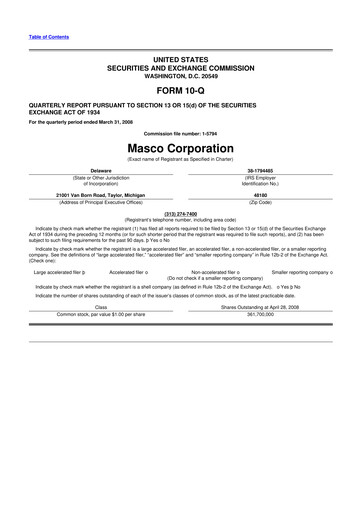 Miniature Masco 10-Q Rapport trimestriel  