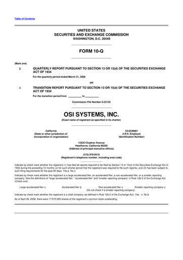 Thumbnail OSI Systems
 10-Q Quarterly Report FY 