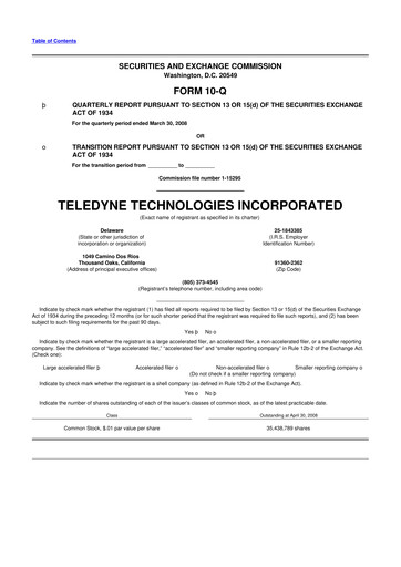 Thumbnail Teledyne Technologies 10-Q Quarterly Report FY 