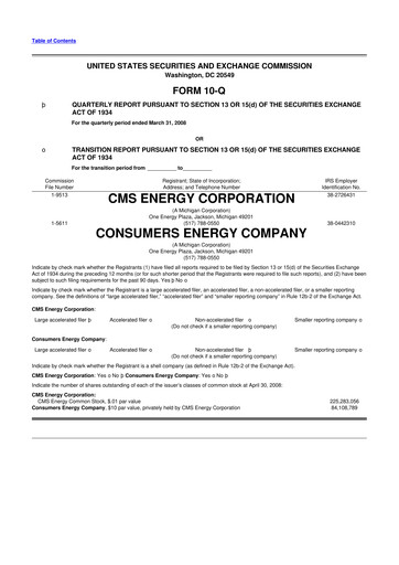 Miniature CMS Energy
 10-Q Rapport trimestriel  