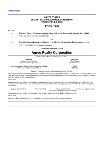 Thumbnail Agree Realty
 10-Q Quarterly Report FY 