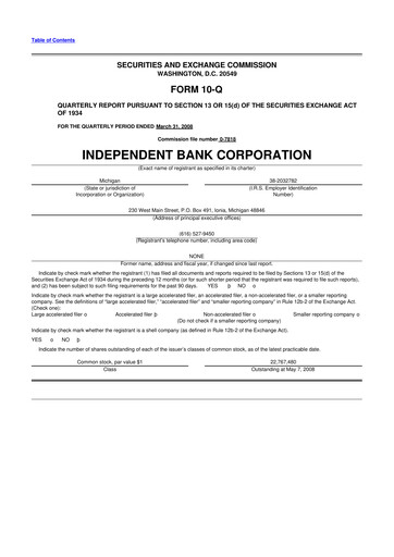 Thumbnail Independent Bank Corporation 10-Q Quarterly Report FY 