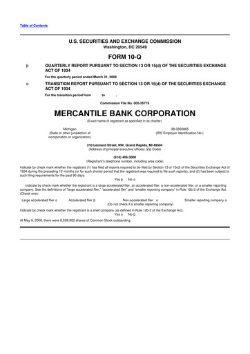 Thumbnail Mercantile Bank 10-Q Quarterly Report FY 