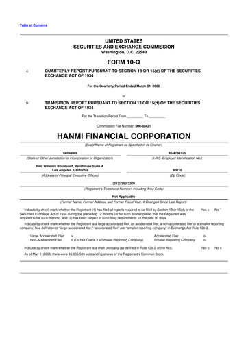 Thumbnail Hanmi Financial 10-Q Quarterly Report FY 