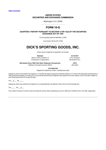 Thumbnail Dick's Sporting Goods
 10-Q Quarterly Report FY 
