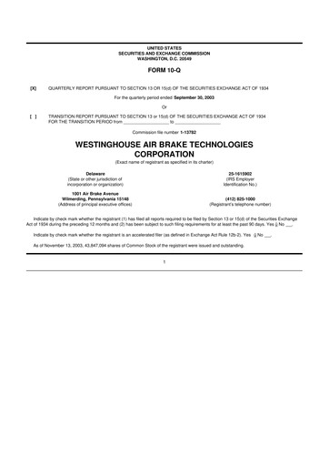 Miniature Wabtec 10-Q Rapport trimestriel  