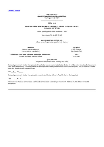 Thumbnail Dick's Sporting Goods
 10-Q Quarterly Report FY 