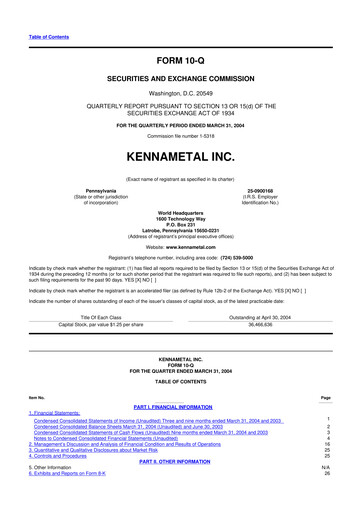 Vorschaubild Kennametal 10-Q Quartalsbericht  