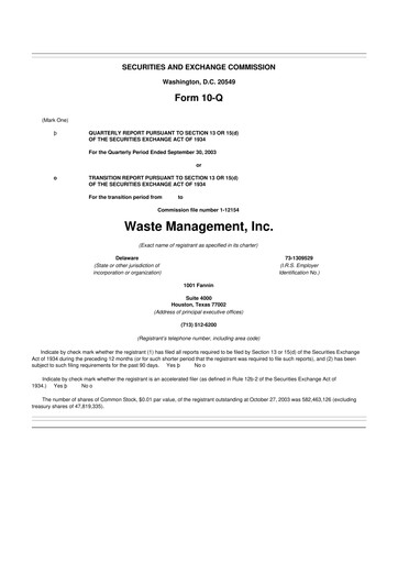 Thumbnail Waste Management 10-Q Quarterly Report FY 