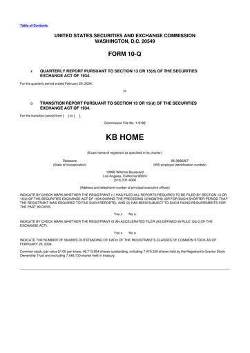 Thumbnail KB Home
 10-Q Quarterly Report FY 