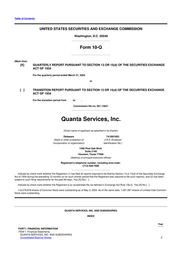 Thumbnail Quanta Services
 10-Q Quarterly Report FY 
