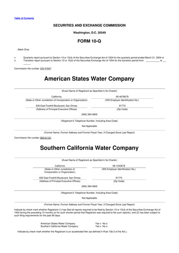 Thumbnail American States Water
 10-Q Quarterly Report FY 