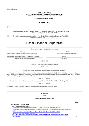 Thumbnail Hanmi Financial 10-Q Quarterly Report FY 