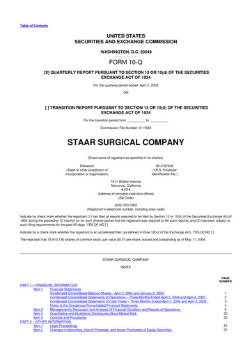 Thumbnail STAAR Surgical 10-Q Quarterly Report FY 