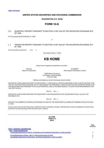 Thumbnail KB Home
 10-Q Quarterly Report FY 