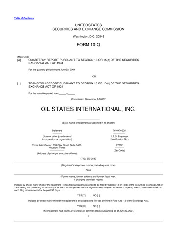 Thumbnail Oil States International
 10-Q Quarterly Report FY 
