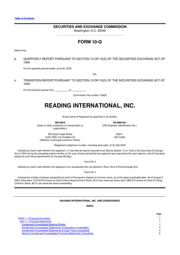 Thumbnail Reading International
 10-Q Quarterly Report FY 