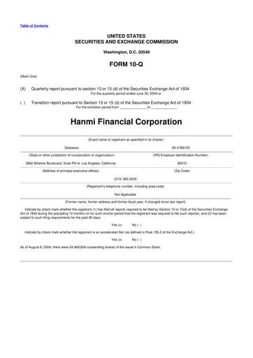 Thumbnail Hanmi Financial 10-Q Quarterly Report FY 