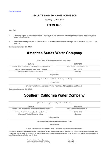 Thumbnail American States Water
 10-Q Quarterly Report FY 