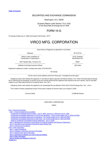 Thumbnail Virco Manufacturing 10-Q Quarterly Report FY 