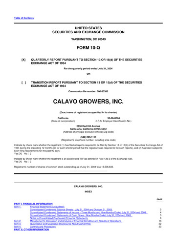 Thumbnail Calavo Growers
 10-Q Quarterly Report FY 
