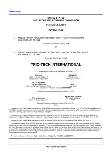 Thumbnail Trio-Tech International 10-K Annual Report 2004