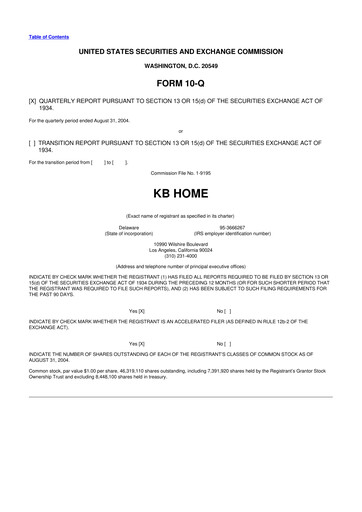 Thumbnail KB Home
 10-Q Quarterly Report FY 