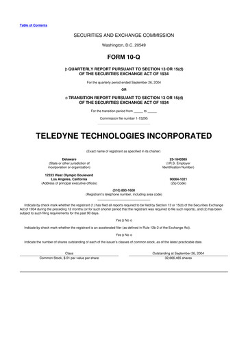 Thumbnail Teledyne Technologies 10-Q Quarterly Report FY 
