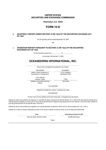 Thumbnail Oceaneering International
 10-Q Quarterly Report FY 