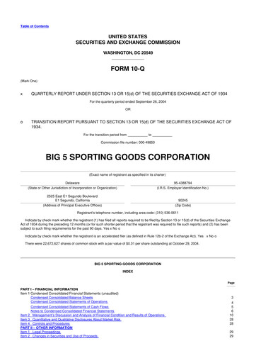 Thumbnail Big 5 Sporting Goods 10-Q Quarterly Report FY 