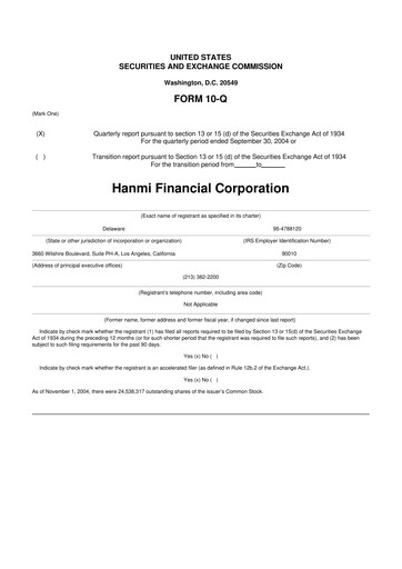 Thumbnail Hanmi Financial 10-Q Quarterly Report FY 