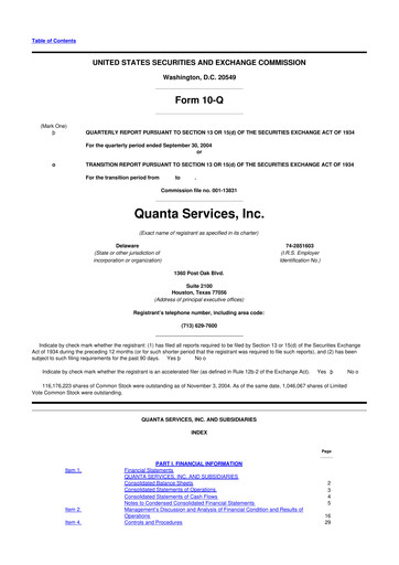 Thumbnail Quanta Services
 10-Q Quarterly Report FY 