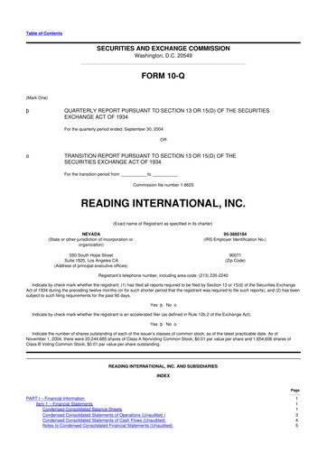 Thumbnail Reading International
 10-Q Quarterly Report FY 