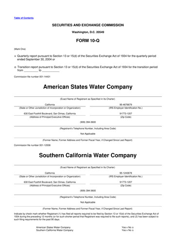 Thumbnail American States Water
 10-Q Quarterly Report FY 