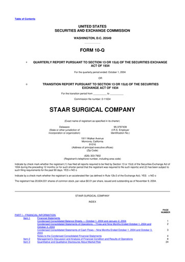 Thumbnail STAAR Surgical 10-Q Quarterly Report FY 